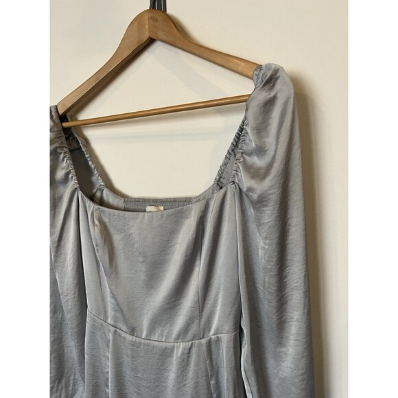 Aritzia Wilfred Light Blue Bridgerton Satin Square Neck Long Sleeve Dress Size 0 - Picture 5 of 12